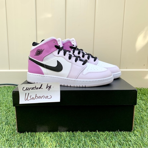 Nike Air Jordan 1 mid GS white pink shoes - Picture 3 of 4